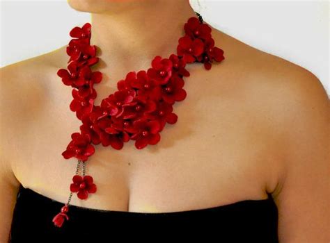 Reserved For Anna Red Flower Necklace Pearl Woman Accessories Etsy