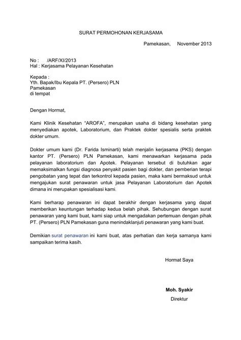 PDF Surat Permohonan Kerjasama DOKUMEN TIPS