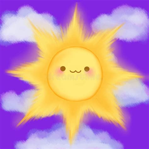 Cute Cartoon Smiling Sun Clouds Sky Kawaii Anime Manga Stock Vector