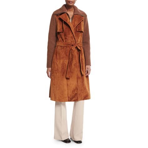Derek Lam Vicuna Brown Suede Belted Trench Coat