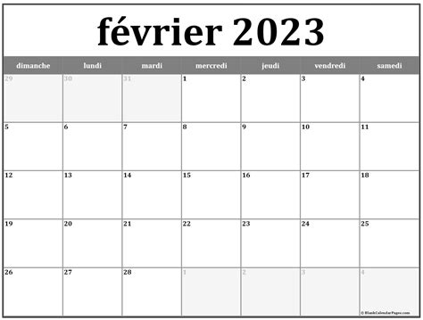 Février 2023 Calendrier Imprimable Calendrier Gratuit