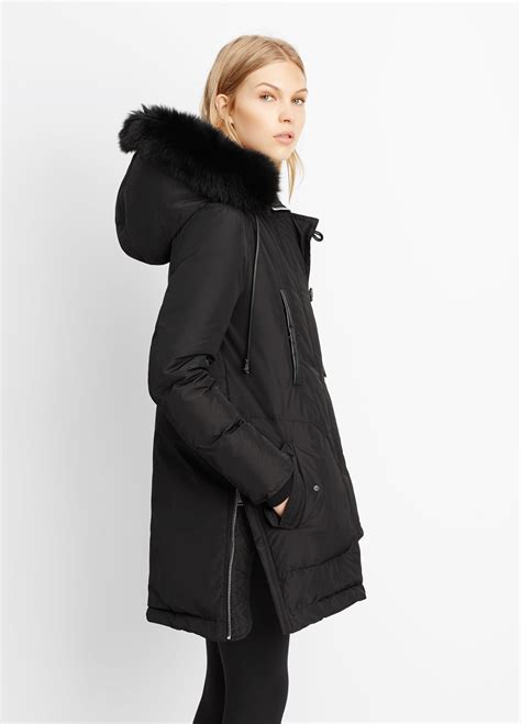 lyst vince parka with removable fur trimmed hood in black