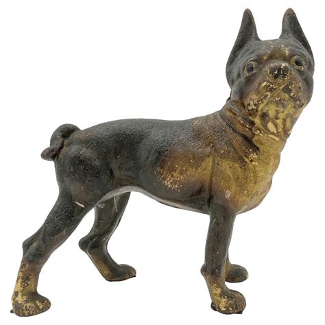 Antique Hubley Cast Iron Boston Terrier Door Stop Statue For Sale At