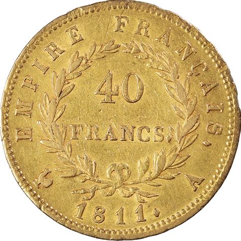 Coin France Napoléon I 40 Francs 1811 Paris Ef40 45 Gold Km6961