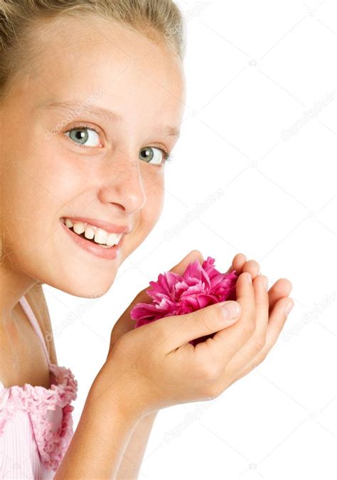 Teenager Girl With Flower In Hands Stock Photo By ©vadimpp 1552336