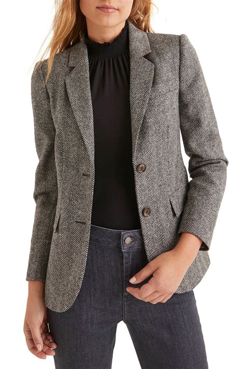 Womens Boden Smyth Herringbone Tweed Wool Blazer Size 16 Similar To