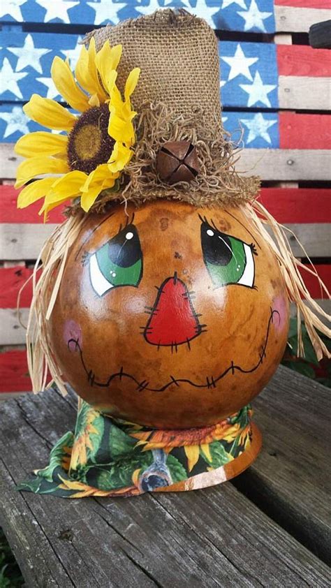 Hand Painted Scarecrow Gourd Thanksgiving Arts And Crafts Fall