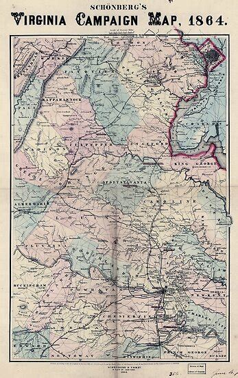 Civil War Maps 1558 Schonbergs Virginia Campaign Map 1864 Posters By