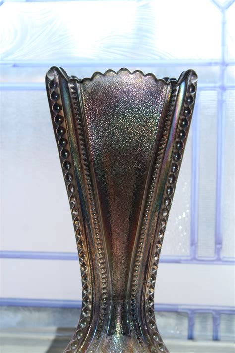 Vintage Imperial Carnival Glass Vase Tricorn Peacock