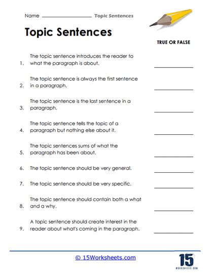 Topic Sentences Worksheets 15