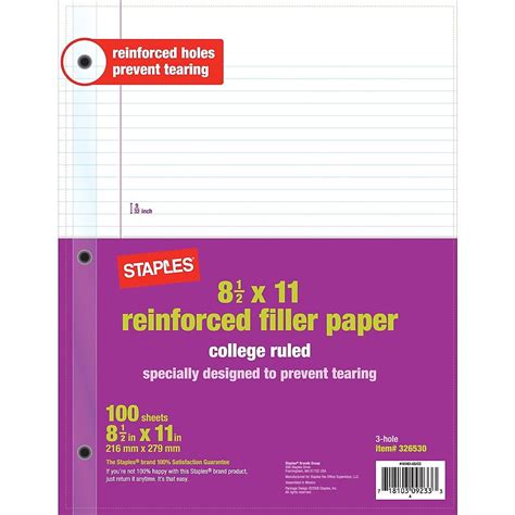 Staples Reinforced Filler Paper College Ruled 8 12 X 11 12 Pack