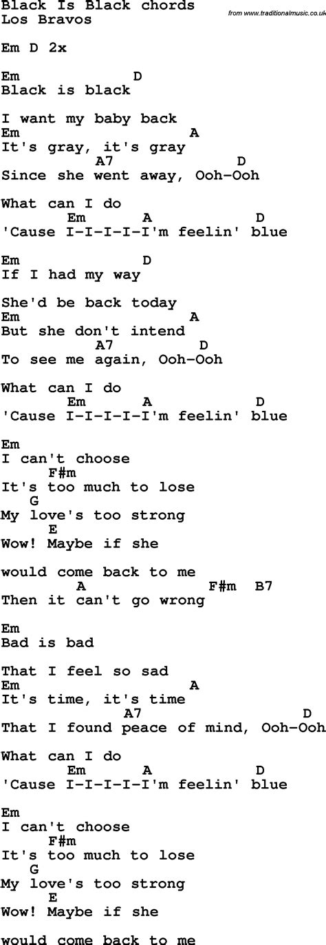 6 times this week / rating: Song lyrics with guitar chords for Black Is Black