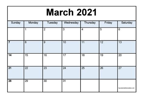 March Calendar 2021 Printable Printable Word Searches