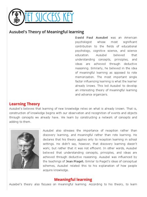 Ausubels Theory Of Meaningful Learning Epistemology Learning