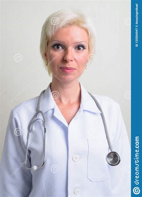 Beautiful Blonde Woman Doctor With Short Hair Stock Image Image Of