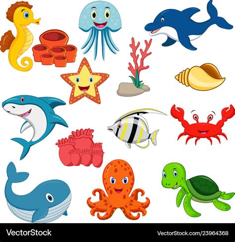Sea Animals Cartoon Set Royalty Free Vector Image