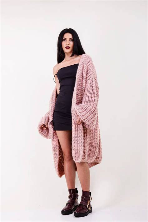 chunky knit pink oversized cardiganslouchy cardigan oversized etsy gebreid xl breien
