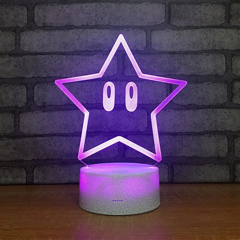 Super Mario Star Led Night Light 7 Color Change Desk Light Action