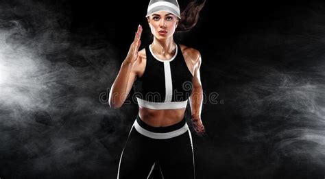 Strong Athletic Women Sprinter Running Wearing Sportswear Fitness Sport