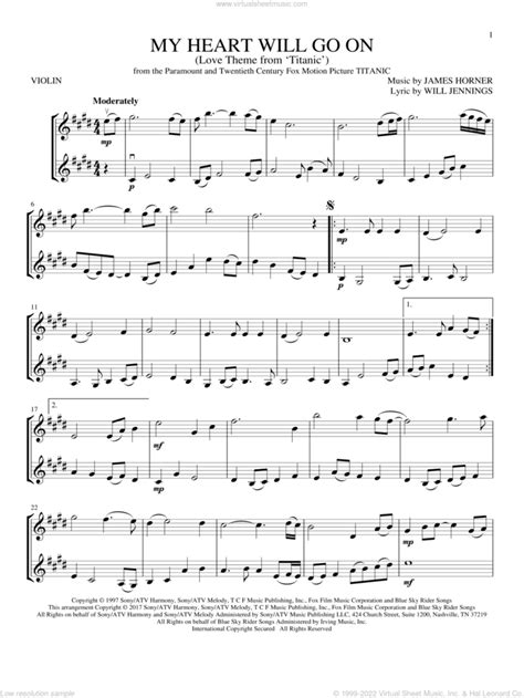 My Heart Will Go On Love Theme From Titanic Sheet Music For Two Violins Duets Violin Duets