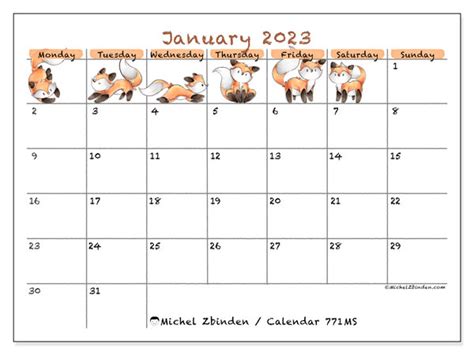 January 2023 Printable Calendar 771ms Michel Zbinden Au