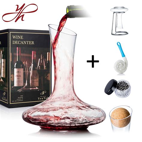 Youyah Wine Decanter Set With Drying Standstopperbrush And Beadsred Wine Carafewine Aerator