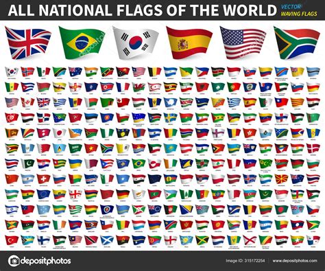 All National Flags Of The World Waving Flag Design White Isolated