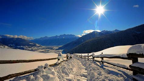 Nature Road Mountain Forest Park Sun Winter Snow Sky