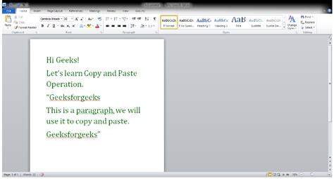 Copy And Paste Operation In Ms Word Geeksforgeeks