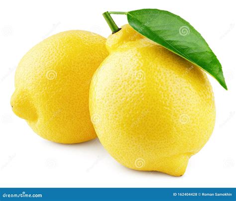 Two Whole Yellow Lemons With Leaf On White Stock Photo Image Of