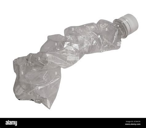 Crushed Plastic Bottle Isolated On White Photo With Clipping Path