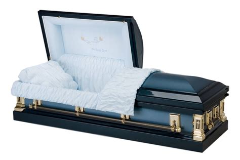 In Gods Care Funeral Casket In Blue Finish With Light Blue Interior