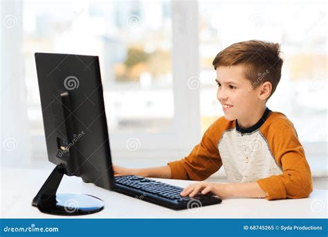 Smiling Boy With Computer At Home Stock Image Image Of Home