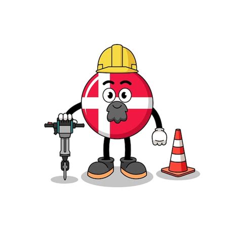 Premium Vector Character Cartoon Of Denmark Flag Working On Road