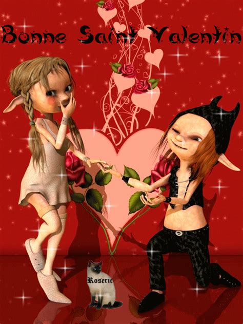 Bonne Saint Valentin Avec Elfes Scintillants Et Coeurs
