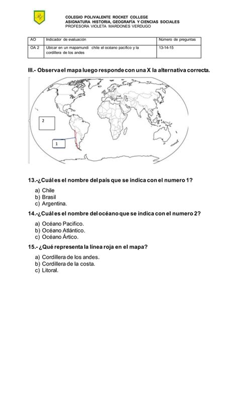 Prueba Historia Geografía Y Ciencias Sociales De 1 Básico De Pdf