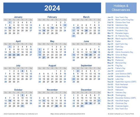 Free Printable Calendar 2024 With Holidays Aurie Carissa