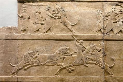 Assyrian Wall Panel Relief Of Lion Huntingking Ashurbanipal On