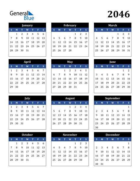 2046 Calendar Pdf Word Excel
