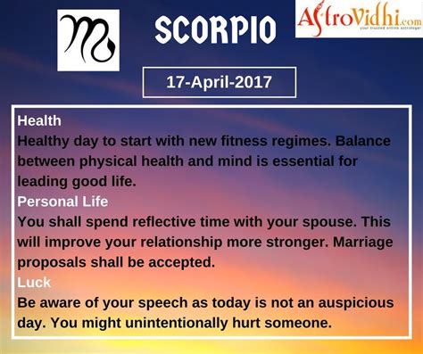 Read Your Free Scorpio Daily Horoscope 17 April 2017 Read Your Detailed Horoscope At
