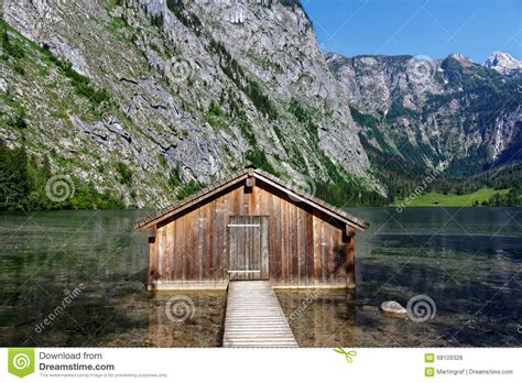 Boathouse In Alpine Mountain Lake Scenery Stock Photo Image Of