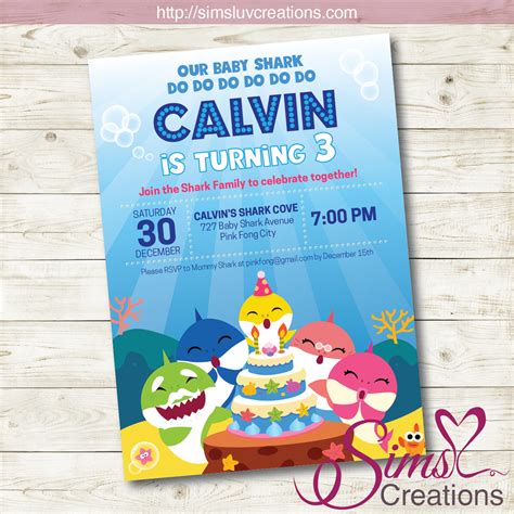 Baby Shark Birthday Printable Invitation Baby Shark Party Invitation