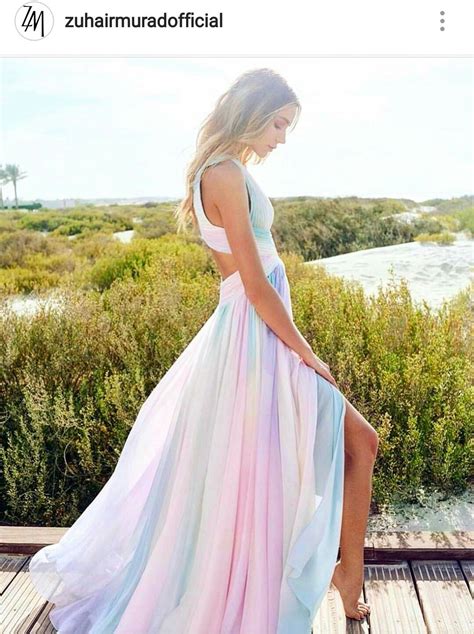 Zuhairmurad Pastel Maxi Dresses Rainbow Prom Dress Rainbow Wedding Dress