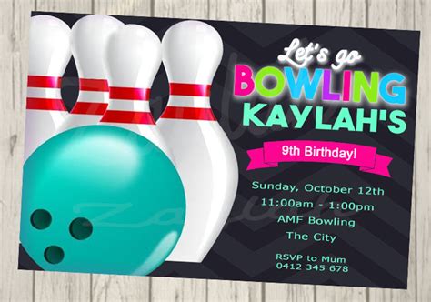 Glow Bowling Party Invitation 10 Pin Party Birthday Invite Etsy Uk