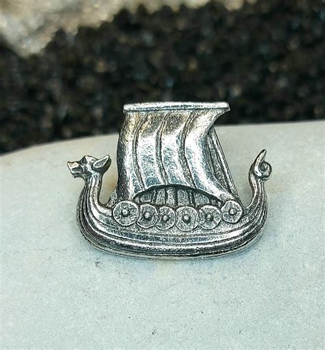 Norse Viking Ship Pewter Pin Badge
