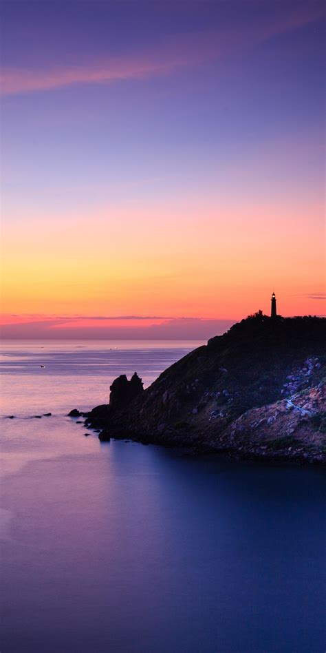 Download 1080x2160 Wallpaper Sea Sunset Silhouette Clean Skyline