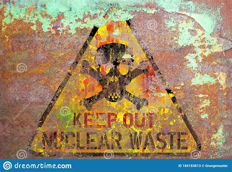 Usually, when nuclear waste is disposed of, it is put into storage containers made of steel that is then placed inside a further cylinder made of concrete. Grungy Nuclear Atom Waste Warning Sign, Rotten And Rusty ...