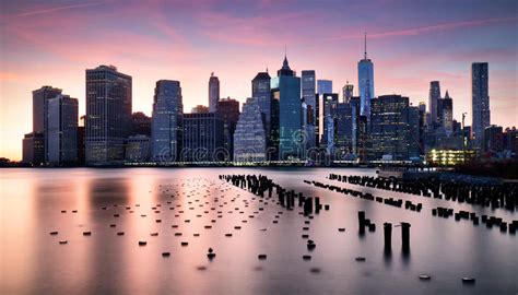 Manhattan Skyilne New York City At Sunset Stock Photo Image Of City
