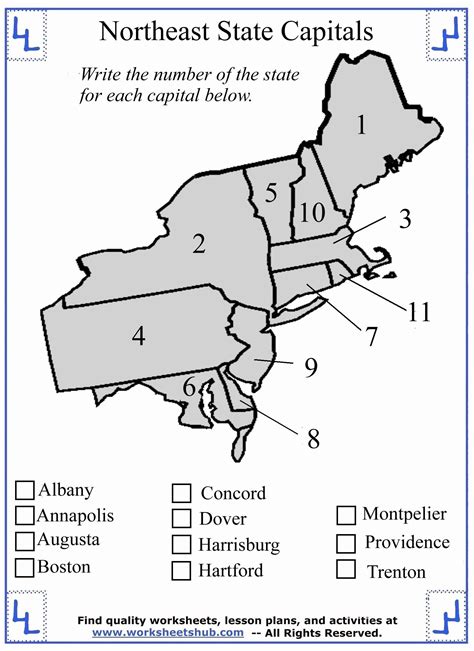 Printable Northeast States And Capitals Map Worksheets Decoomo