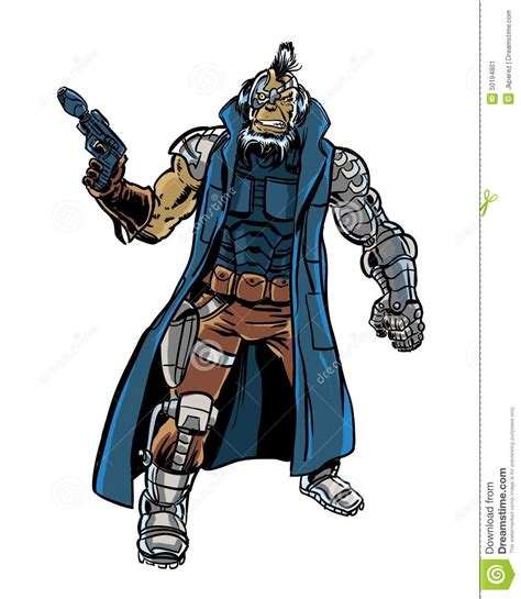 Comic Book Illustrated Old Assassin Cyborg Character Stock